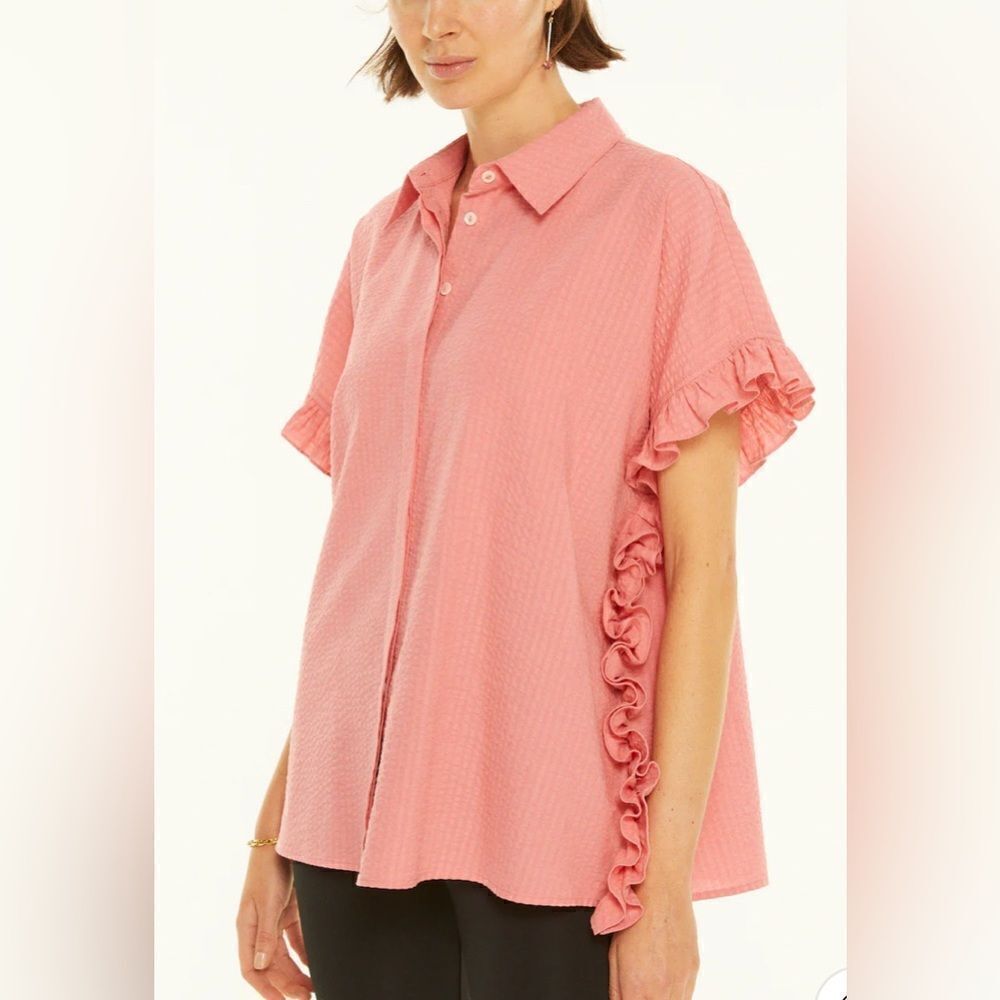 NWT Harshman Women’s Darcy Rose Pink Seersucker Ruffle Blouse Top Oversized- - Picture 7 of 14